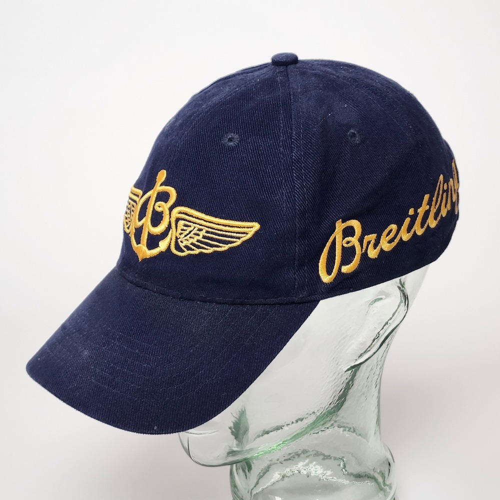 Vintage 90s Breitling Watch Snapback Hat Cap Green Under Navy Gold Embroidered
